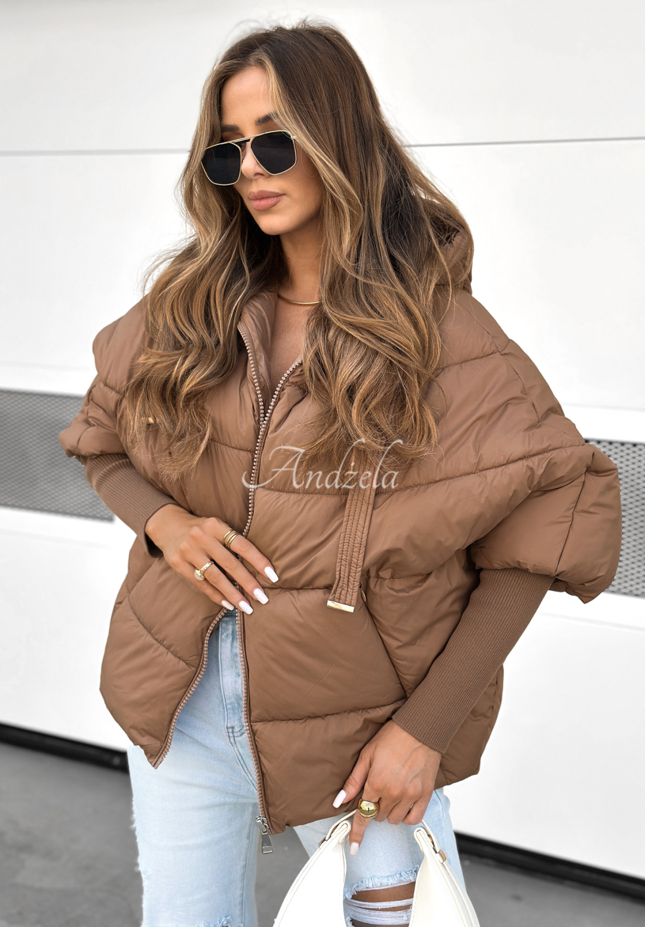 Prošívaná oversize bunda Maple Leaf čokoládová