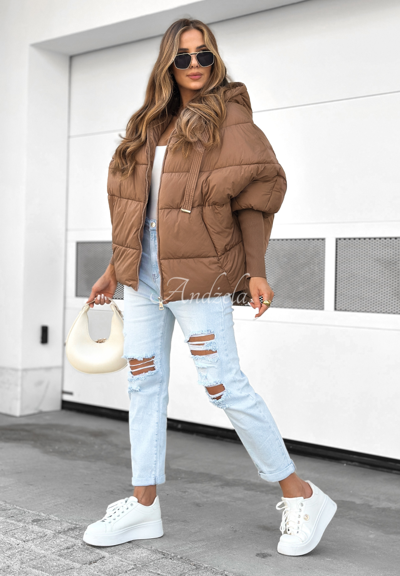 Prošívaná oversize bunda Maple Leaf čokoládová