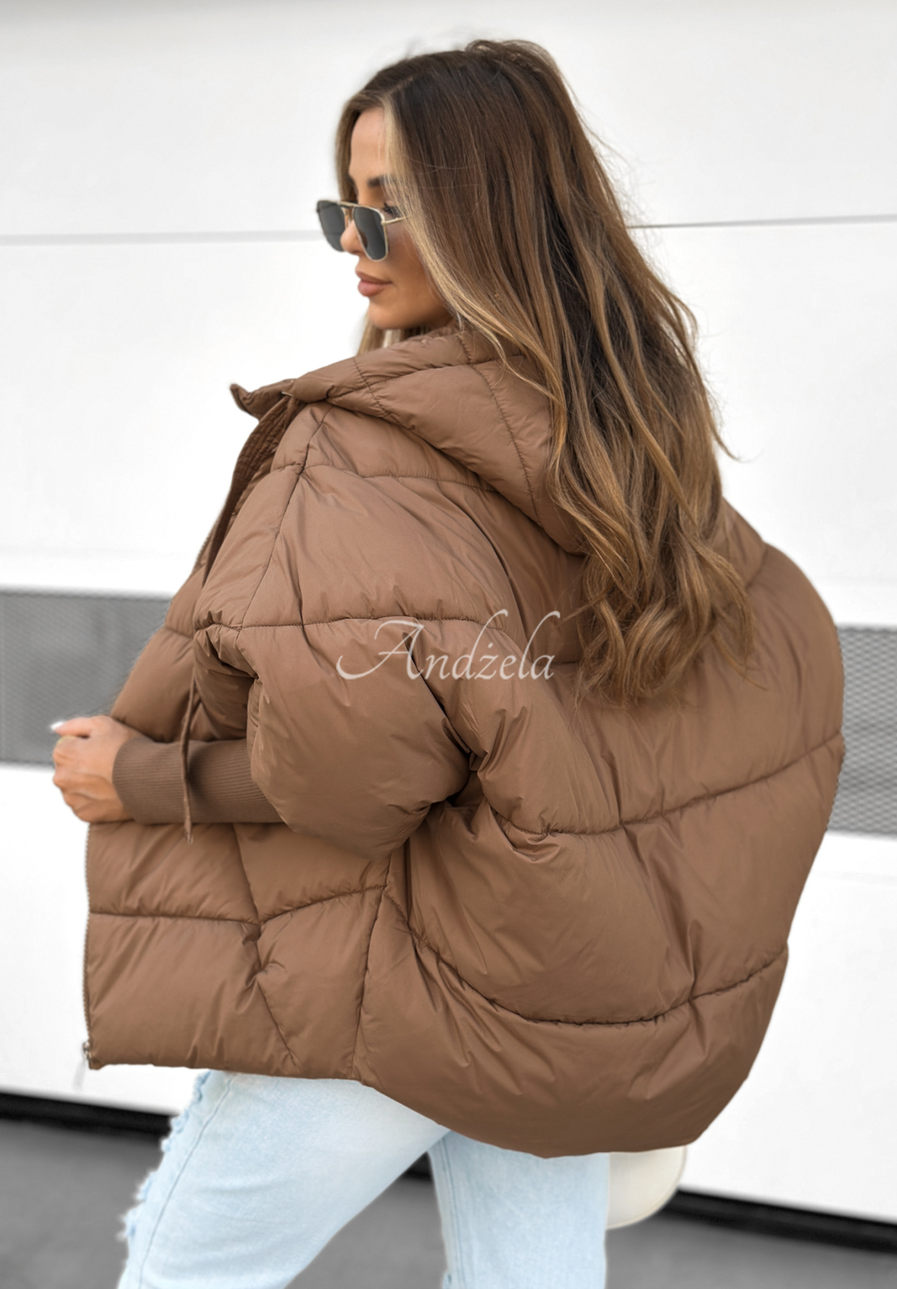 Prošívaná oversize bunda Maple Leaf čokoládová