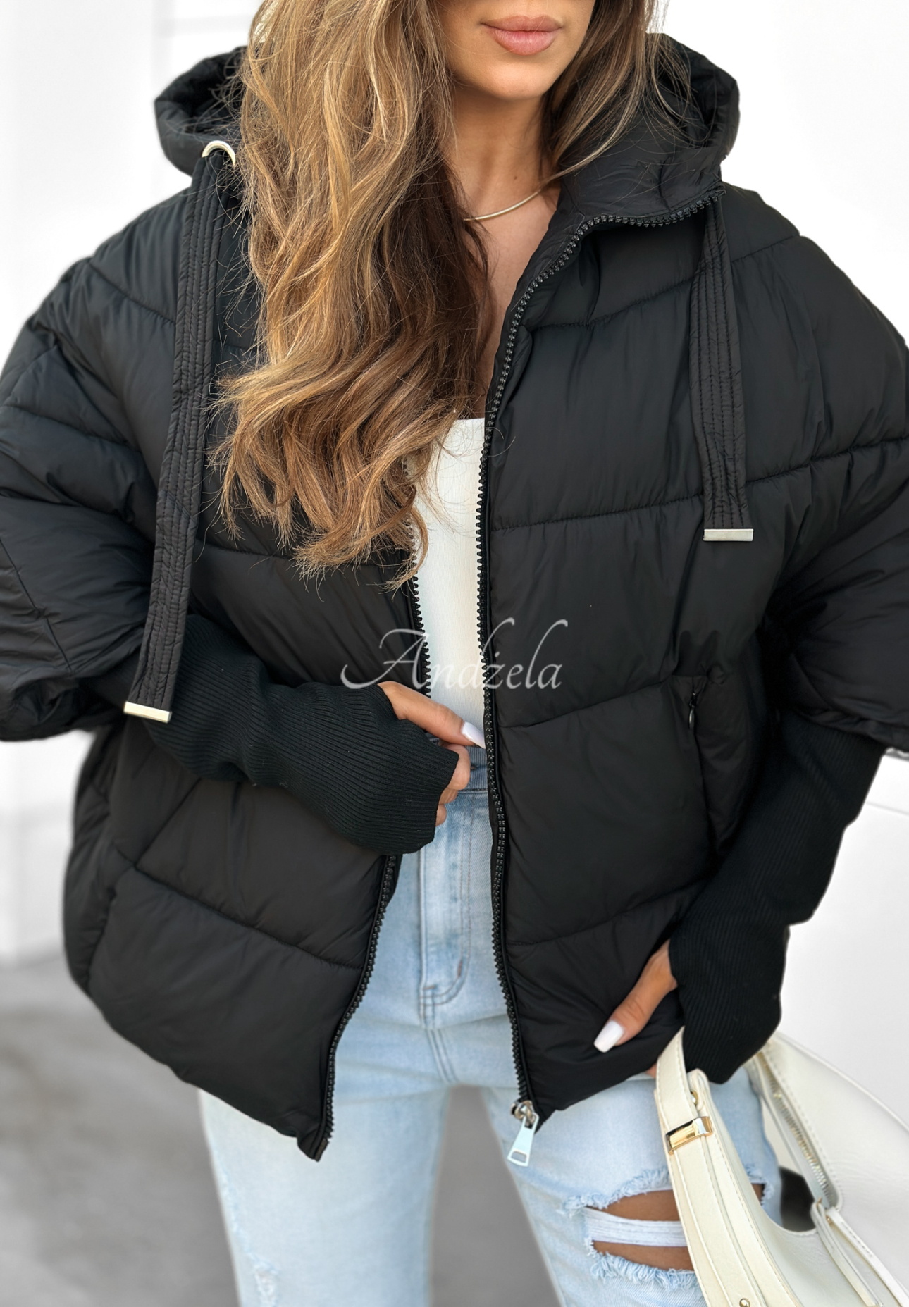 Prošívaná oversize bunda Maple Leaf černá