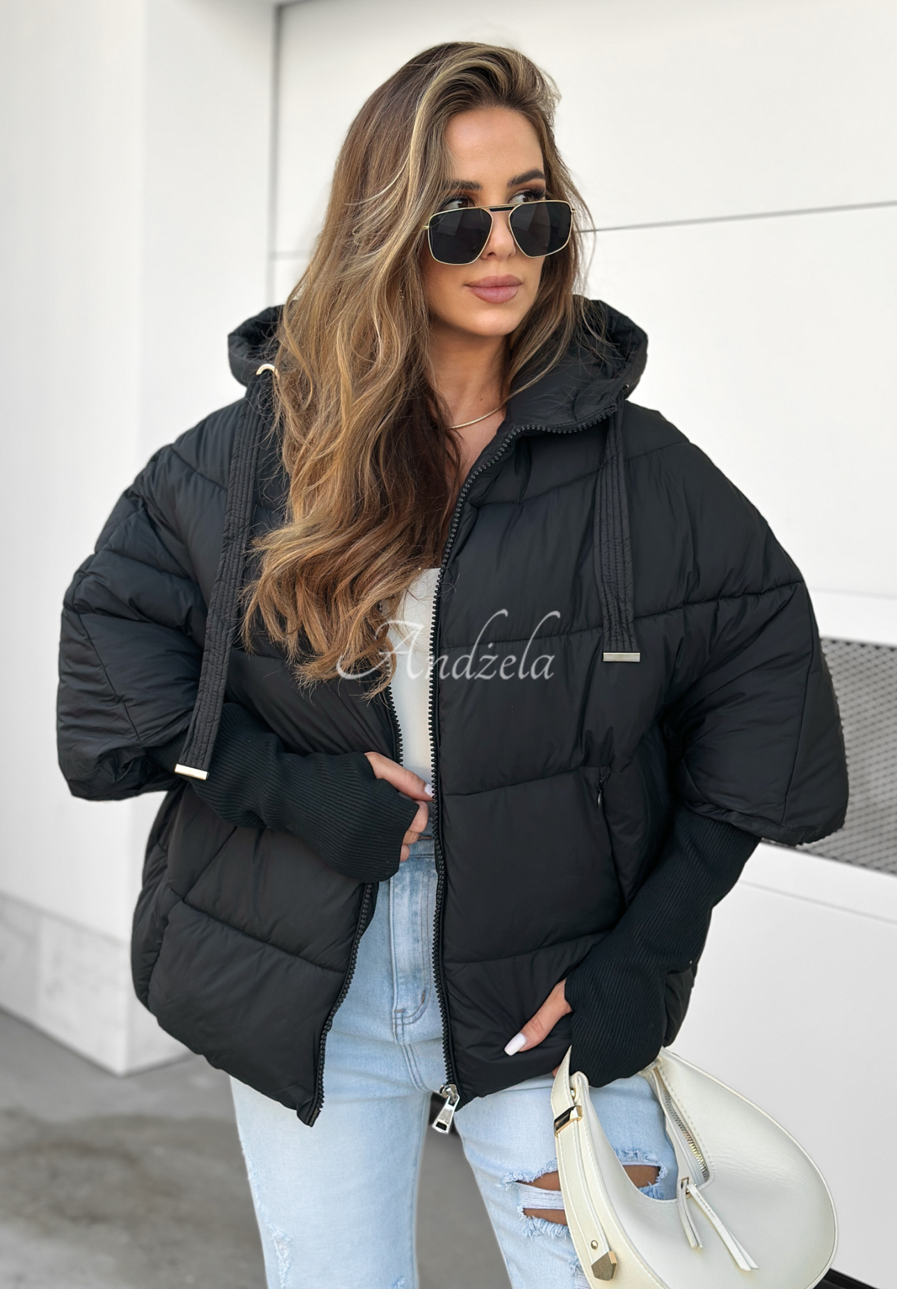 Prošívaná oversize bunda Maple Leaf černá