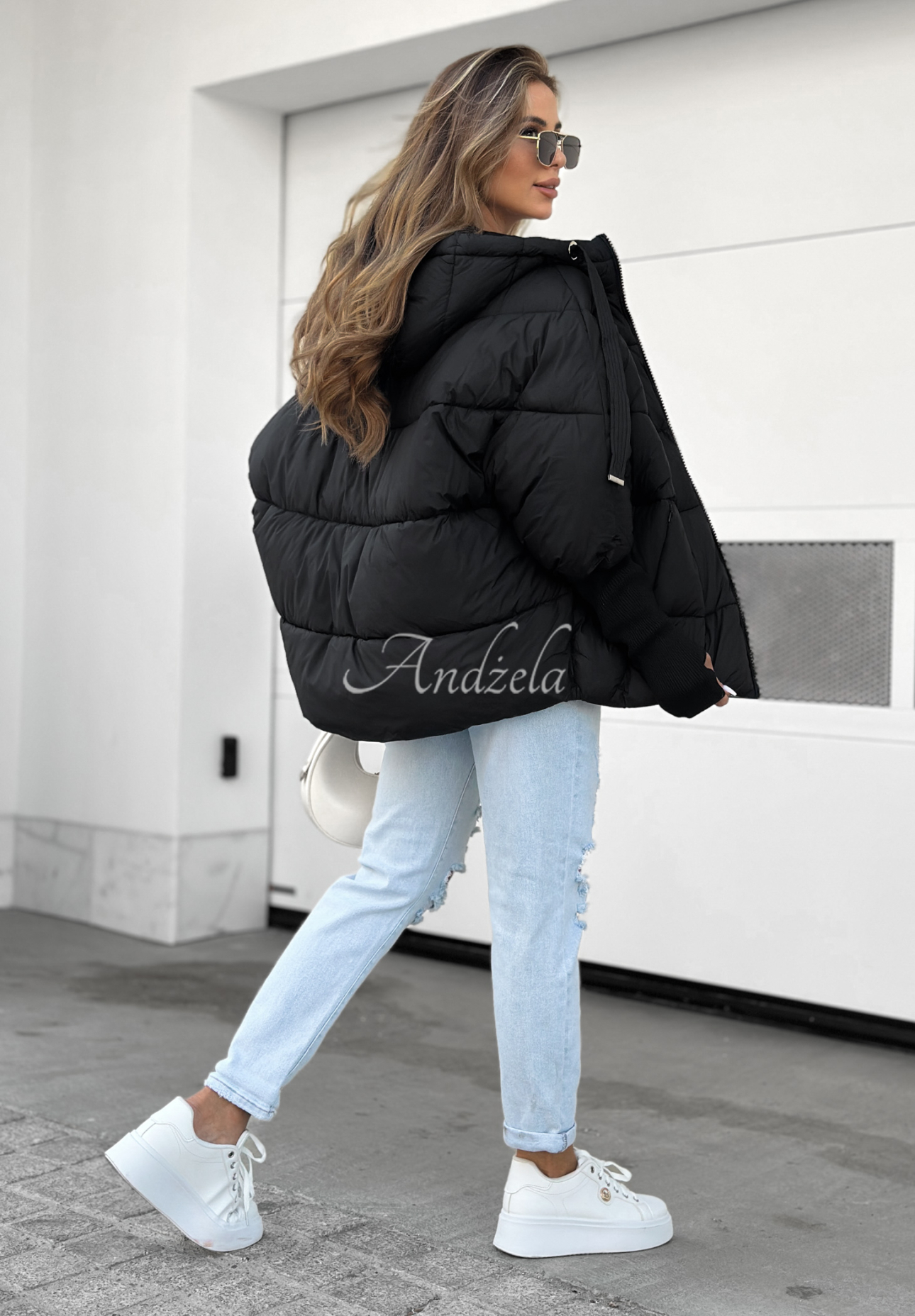 Prošívaná oversize bunda Maple Leaf černá