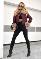 Skórzana Bunda z futerkiem Dare To Do vínová