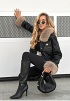 Skórzana Bunda z futerkiem Dare To Do černá