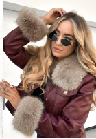Skórzana Bunda z futerkiem Dare To Do vínová