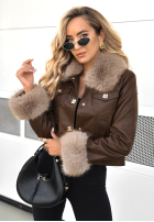 Skórzana Bunda z futerkiem Dare To Do čokoládová