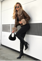 Skórzana Bunda z futerkiem Dare To Do čokoládová