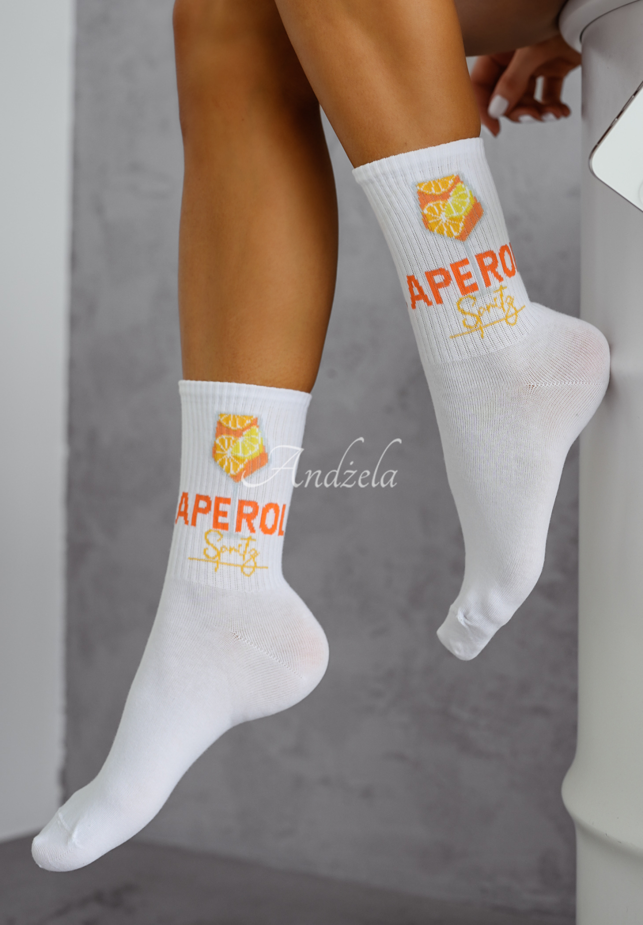 Dlouhé ponožky s nápisy Aperol Spritz bílé
