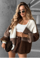 Krótki kardigan Cold Coffee czekoladowo-Bílá