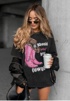 Tričko s potiskem A Cowgirl tmavě šedý