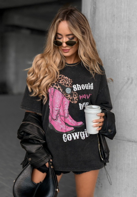 Tričko s potiskem A Cowgirl tmavě šedý