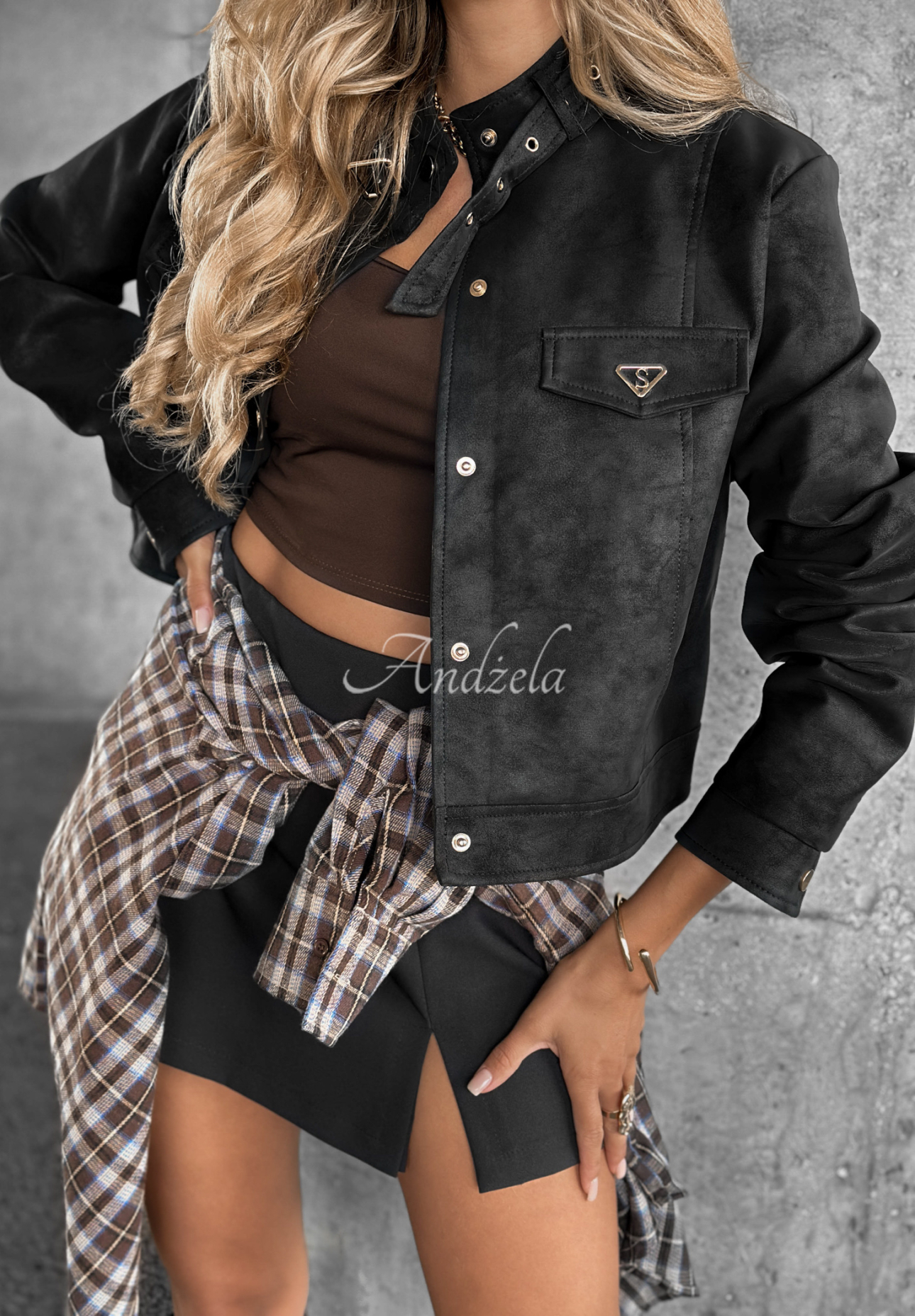 Krátká semišová bunda Autumn Whisper černá