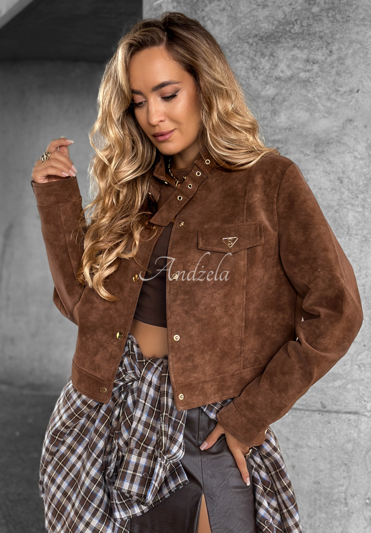 Krátká semišová bunda Autumn Whisper čokoládová