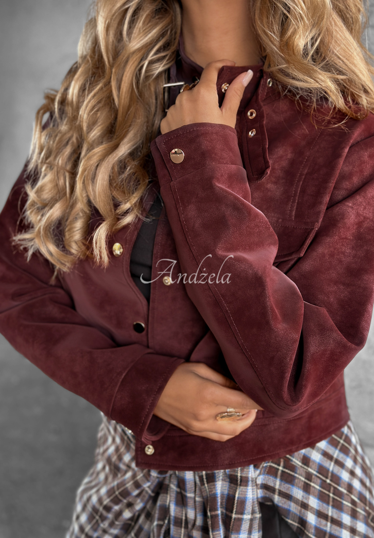 Krátká semišová bunda Autumn Whisper vínová
