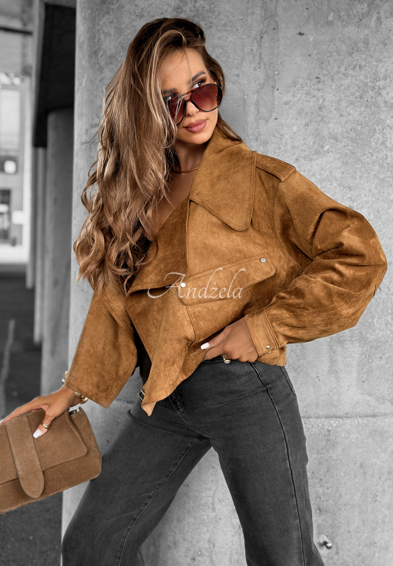 Semišová kožená bunda Talk About It velbloudí