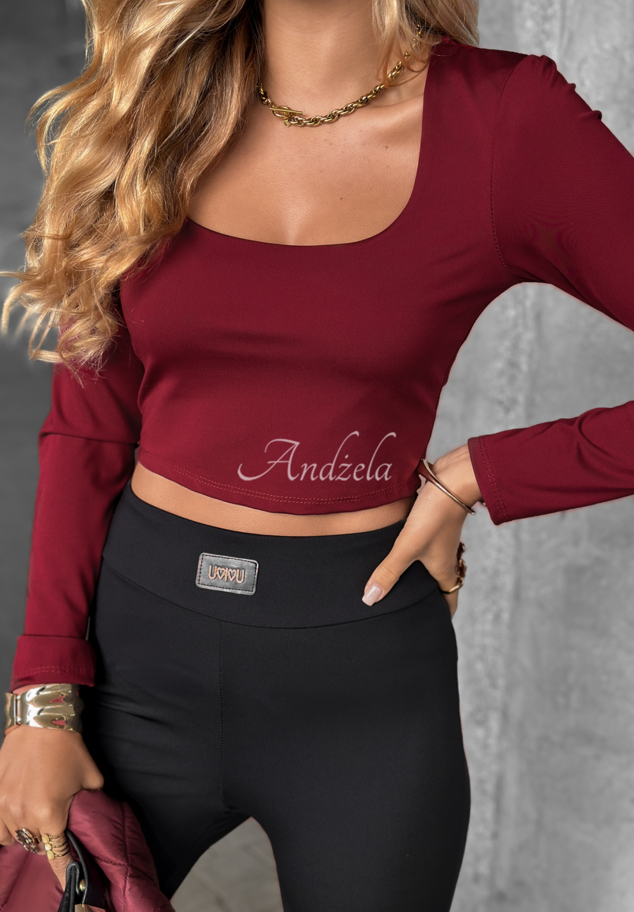 Krátká halenka longsleeve s výstřihem Go Ahead vínová