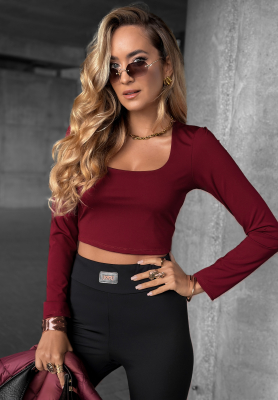 Krátká halenka longsleeve s výstřihem Go Ahead vínová