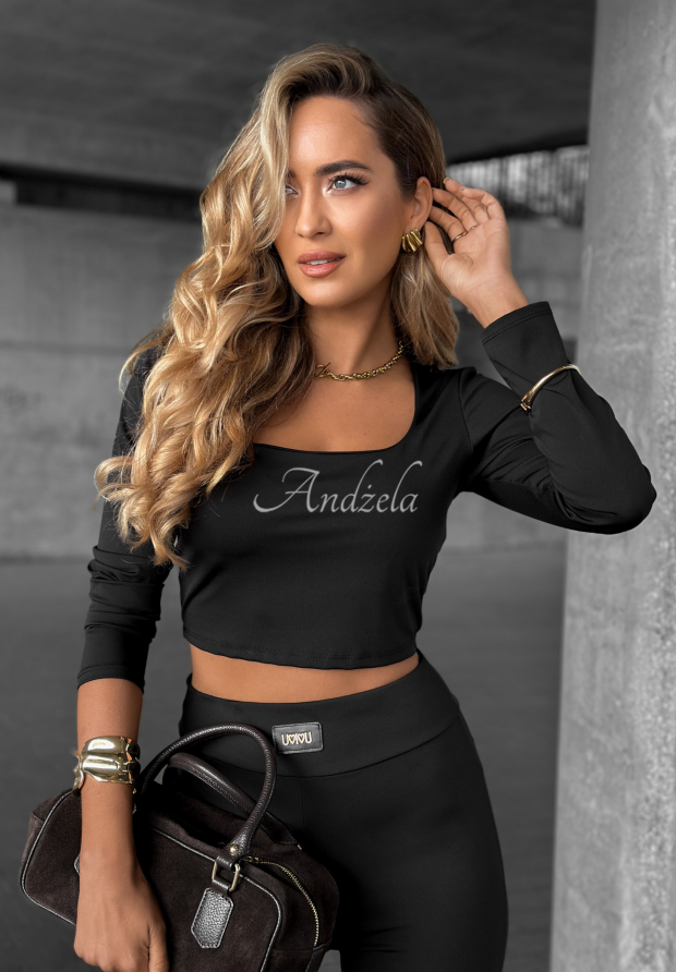 Kr&aacute;tk&aacute; halenka longsleeve s v&yacute;střihem Go Ahead čern&aacute;