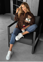 Košile w kratę z naszywką Vintage Teddy čokoládová