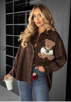 Košile w kratę z naszywką Vintage Teddy čokoládová