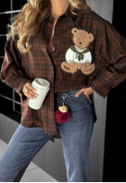 Košile w kratę z naszywką Vintage Teddy čokoládová