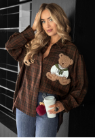 Košile w kratę z naszywką Vintage Teddy čokoládová