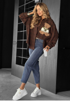 Košile w kratę z naszywką Vintage Teddy čokoládová