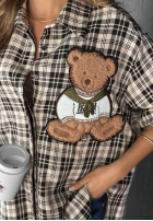 Košile w kratę z naszywką Vintage Teddy biało-černá