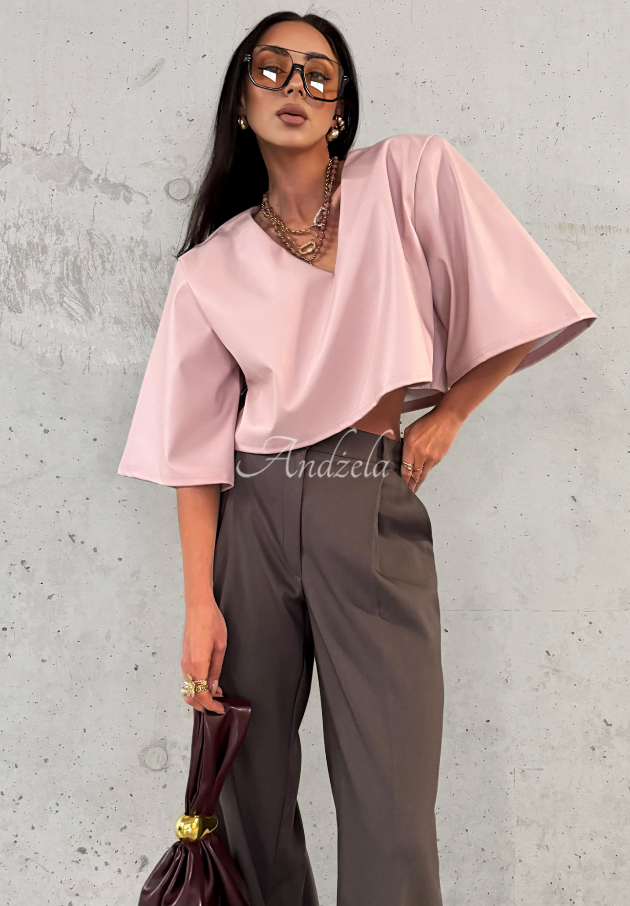 Elegantní kalhoty z viskózy s širokými nohavicemi La Milla Coffee First čokoládové