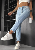 Kalhoty džínové  mom fit z paskiem No Rush modré