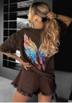 Tričko s potiskem Colorful Wings čokoládový