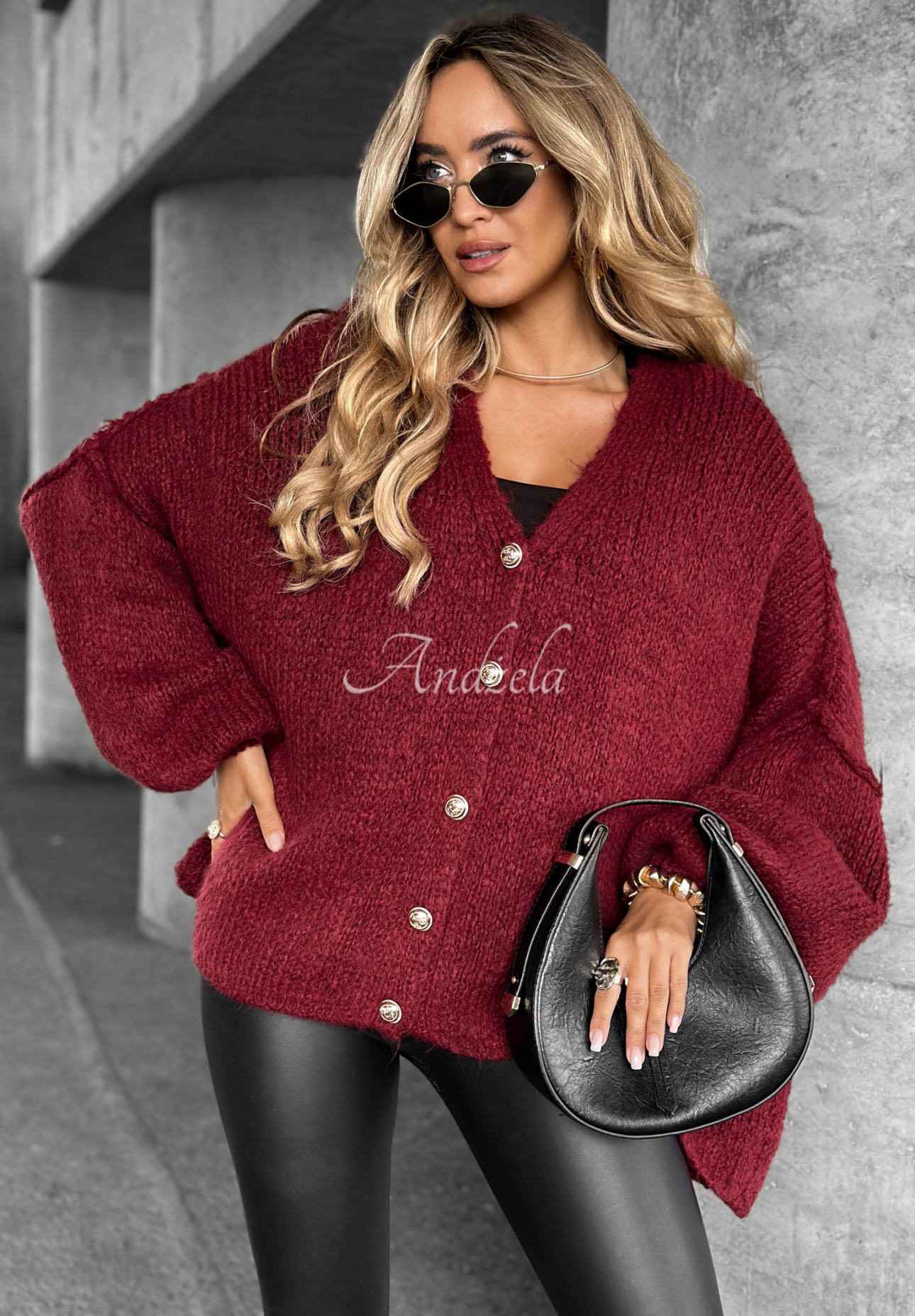 Krátký kardigan oversize Hot Chestnuts vínový