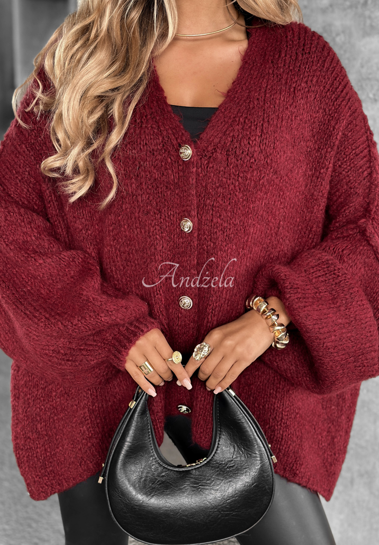 Krátký kardigan oversize Hot Chestnuts vínový
