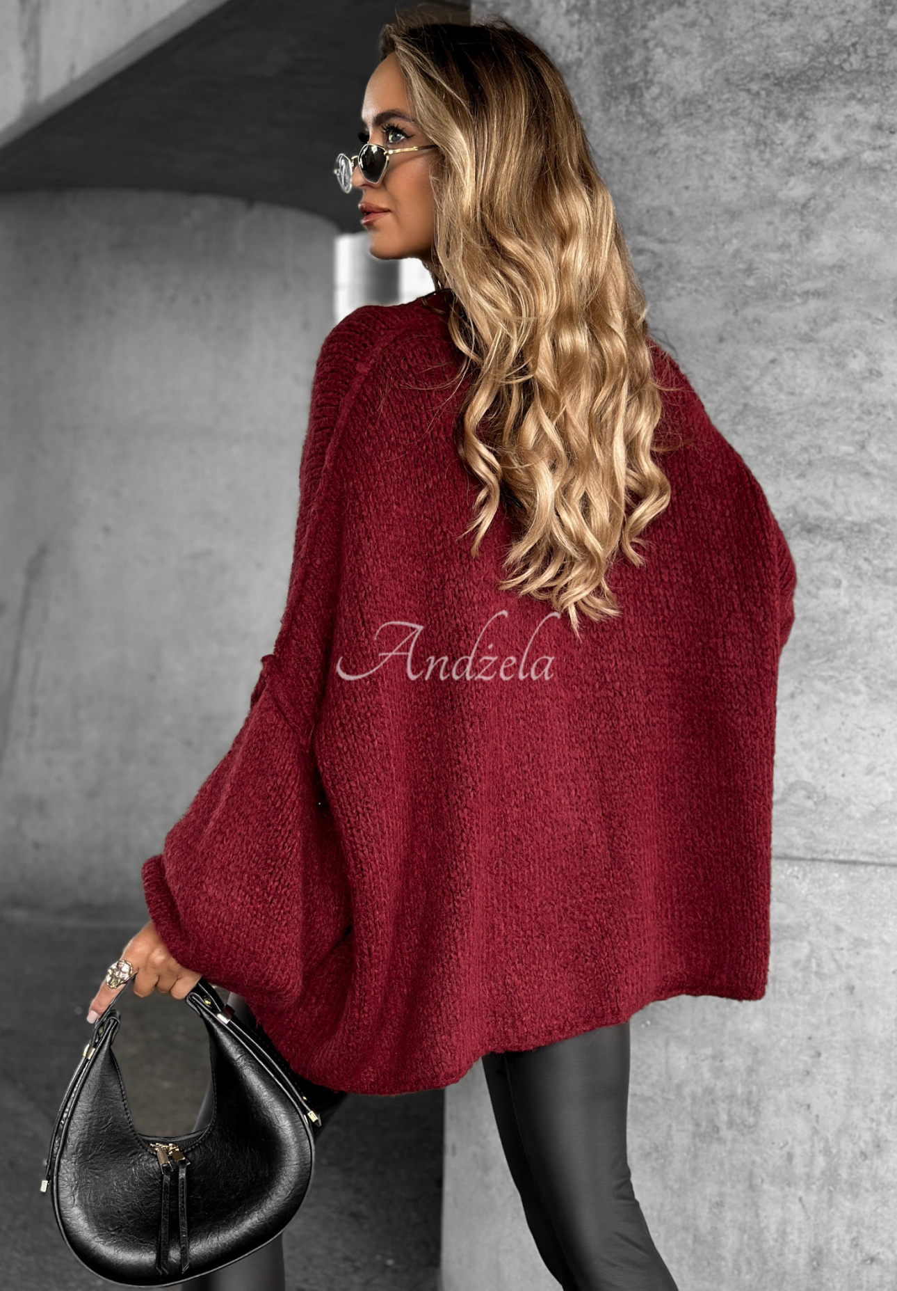 Krátký kardigan oversize Hot Chestnuts vínový