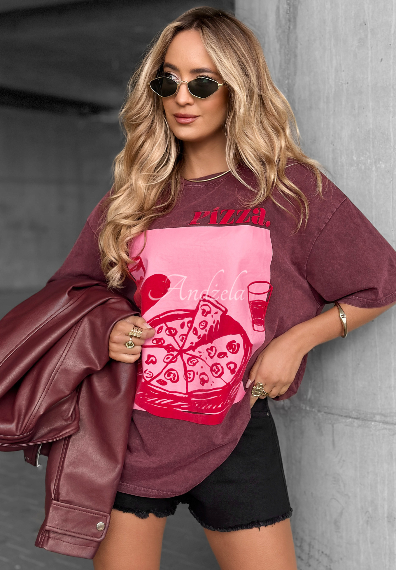 Tričko s potiskem Pizza vínový