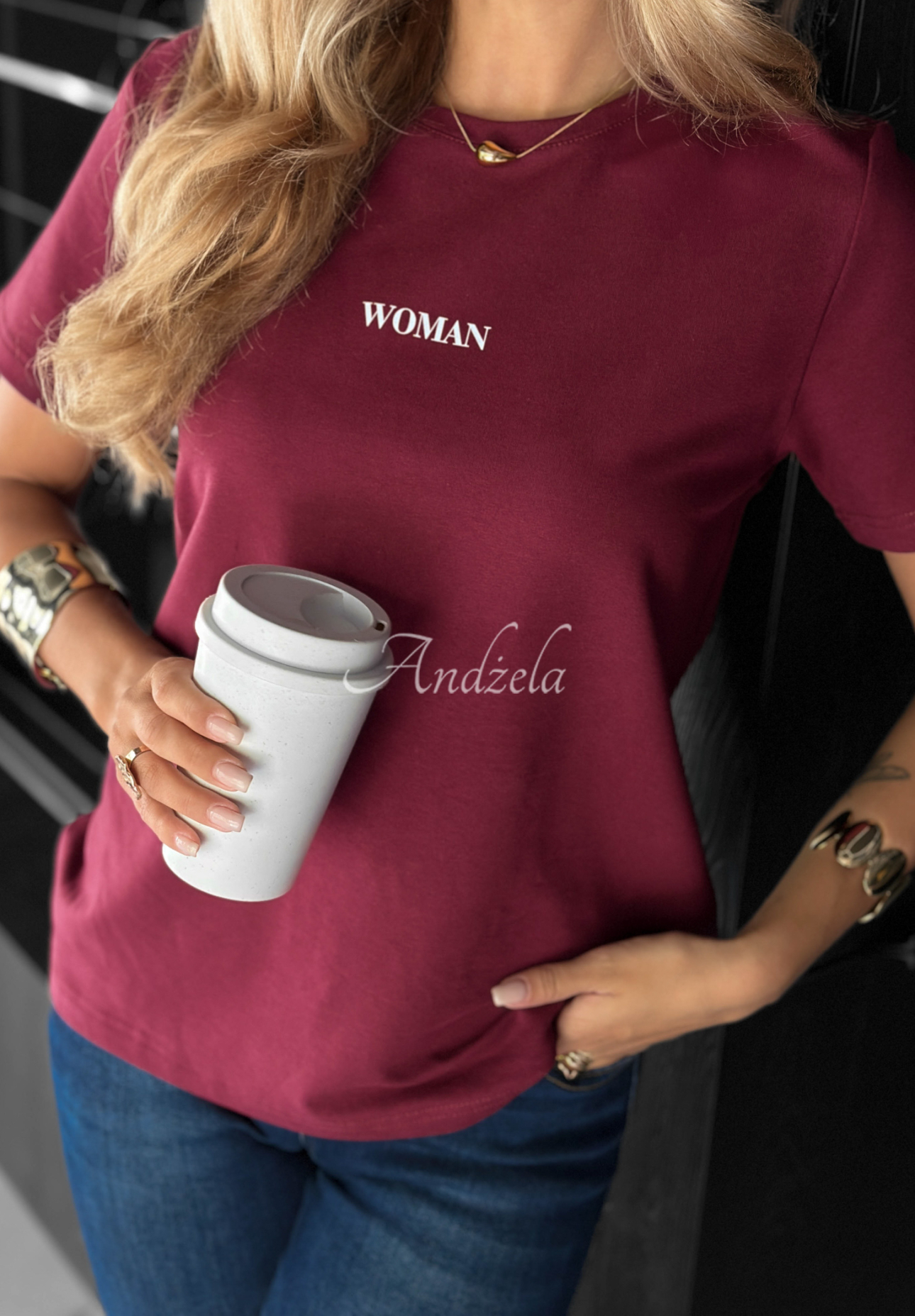 Tričko s potiskem Woman vínový
