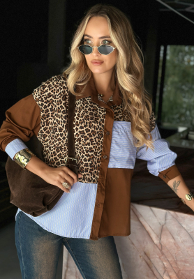 Košile s leopardím vzorem a pruhy Perfect Connection čokoládovo-modrá