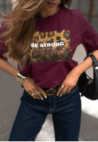 Tričko z nadrukiem Be Strong vínový
