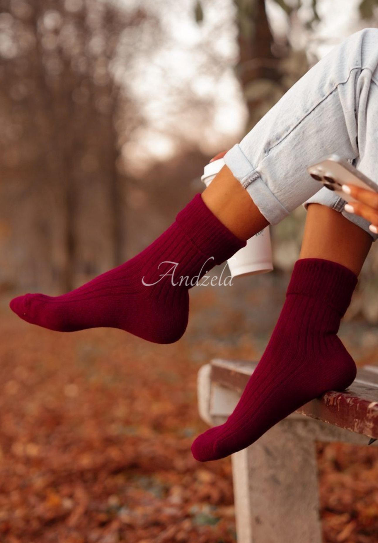 Dlouhé vlněné ponožky alpaka Blanket Season bordové