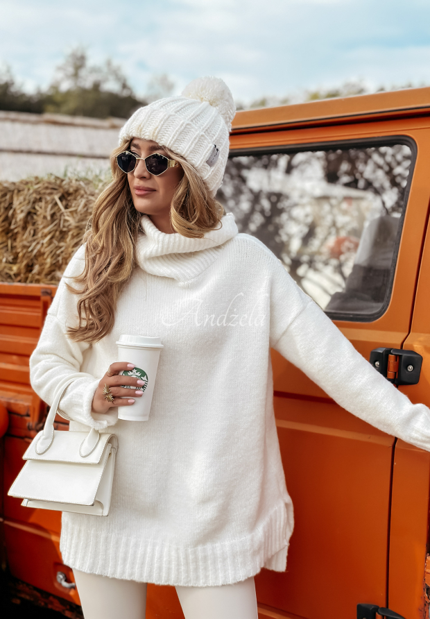 Svetr oversize s rol&aacute;kem Benin ecru