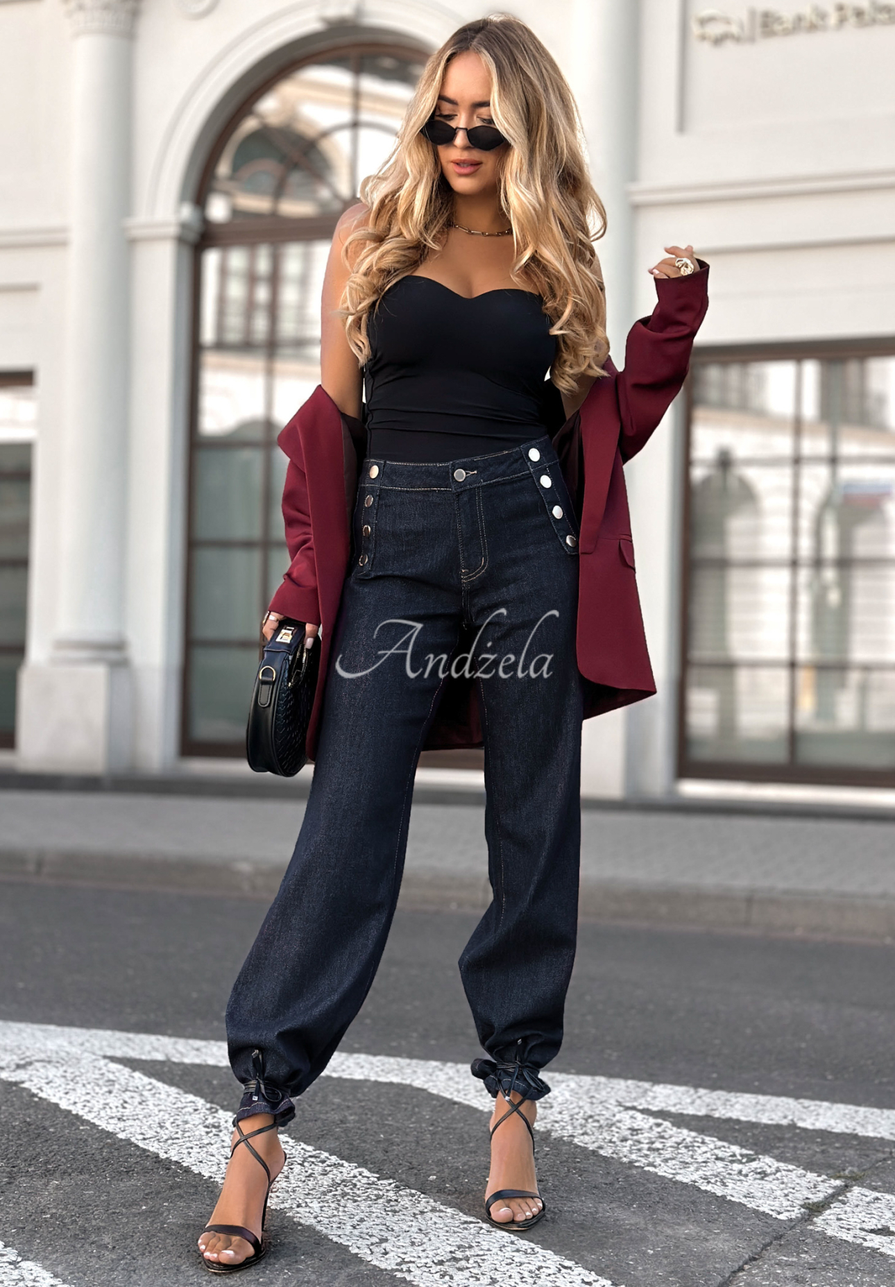 Džíny wide leg s knoflíky Without Trying granátové