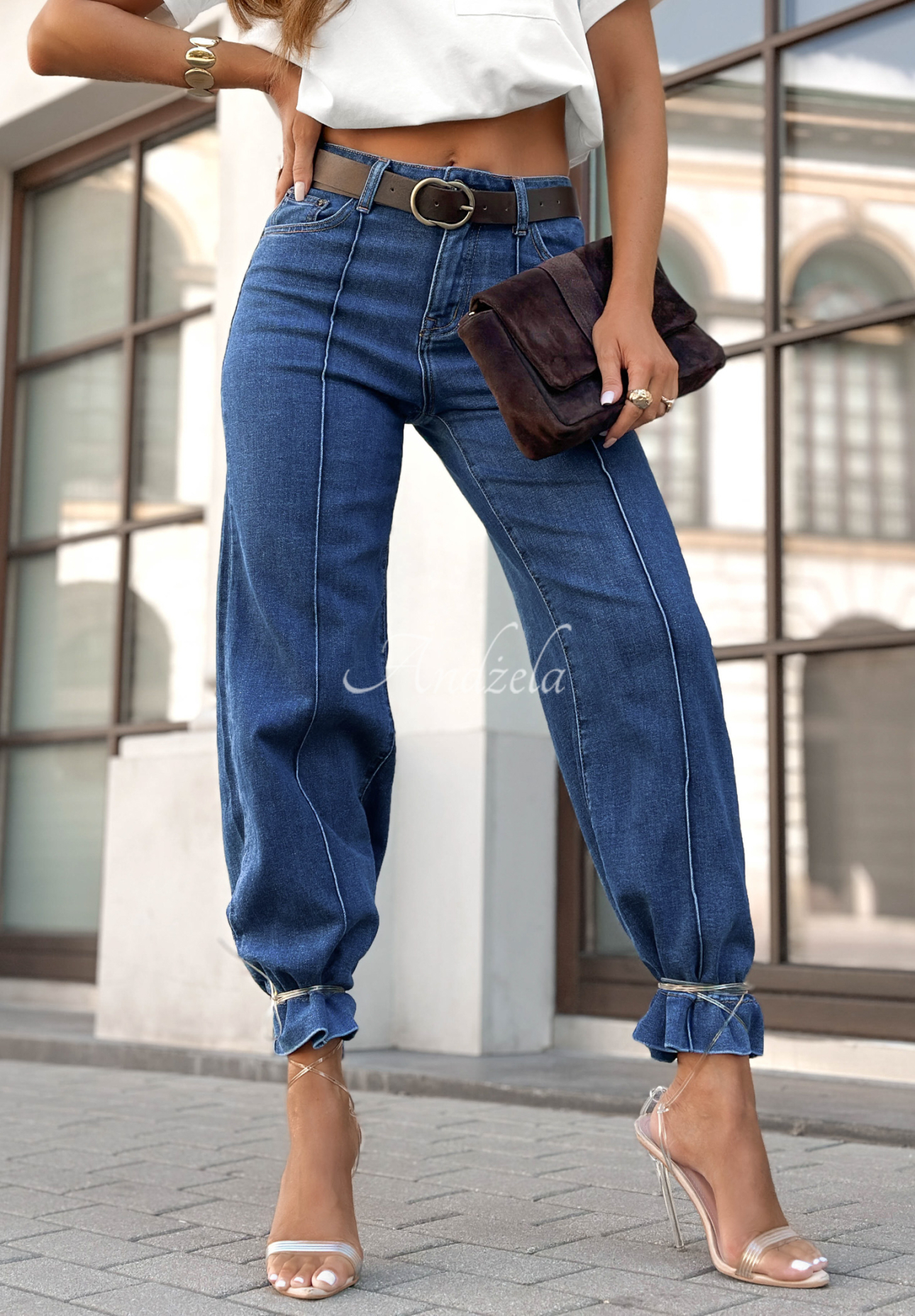 Džíny s páskem wide leg Power To Inspire tmavě modré
