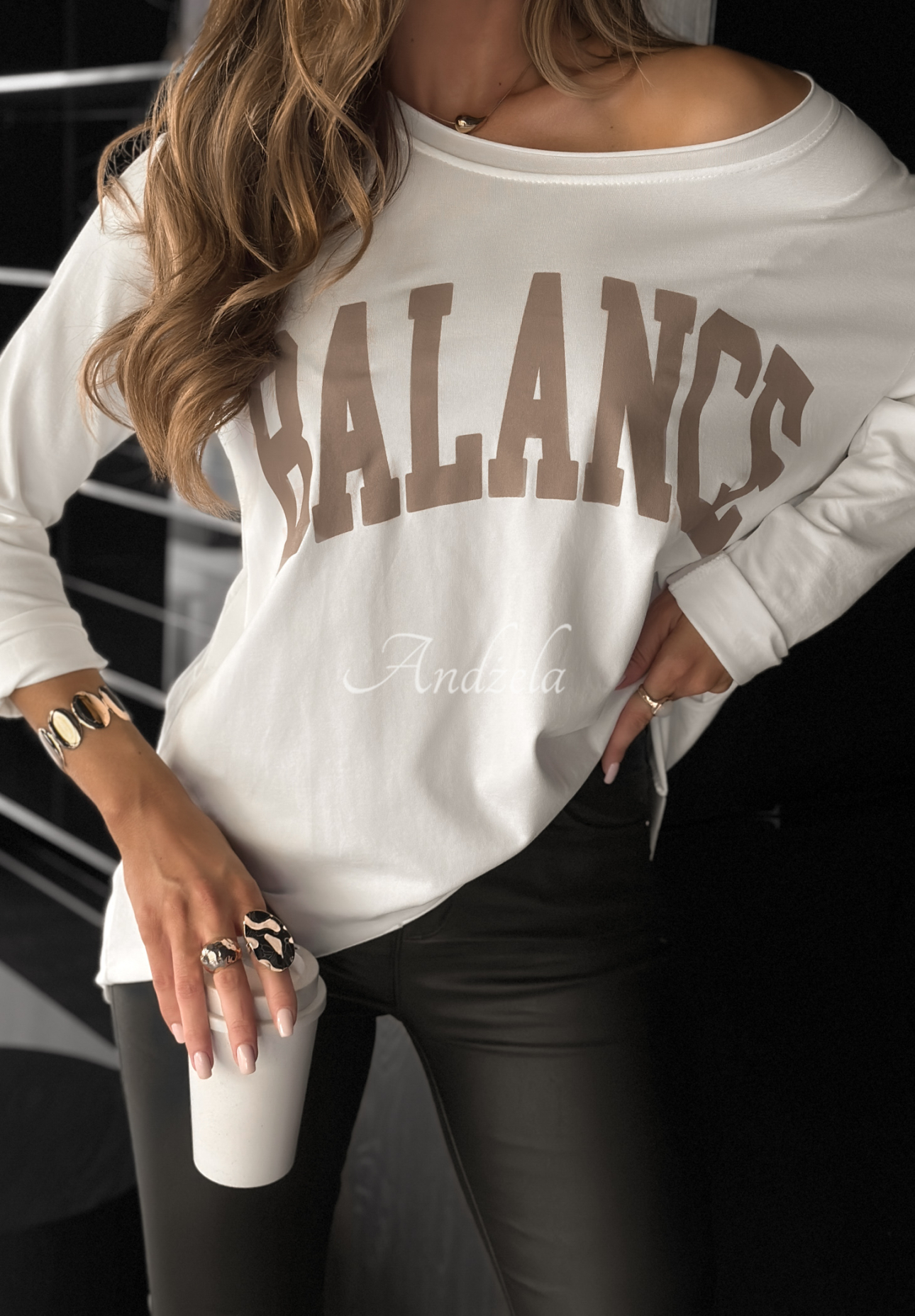 Asymetrická halenka s potiskem Balance It ecru