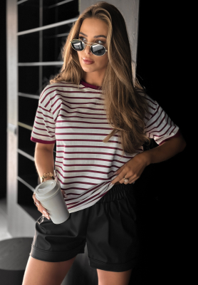 Pruhované tričko Long Story bílo-vínový