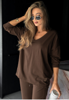 Halenka oversize z dekoltem w serek Cascade čokoládová