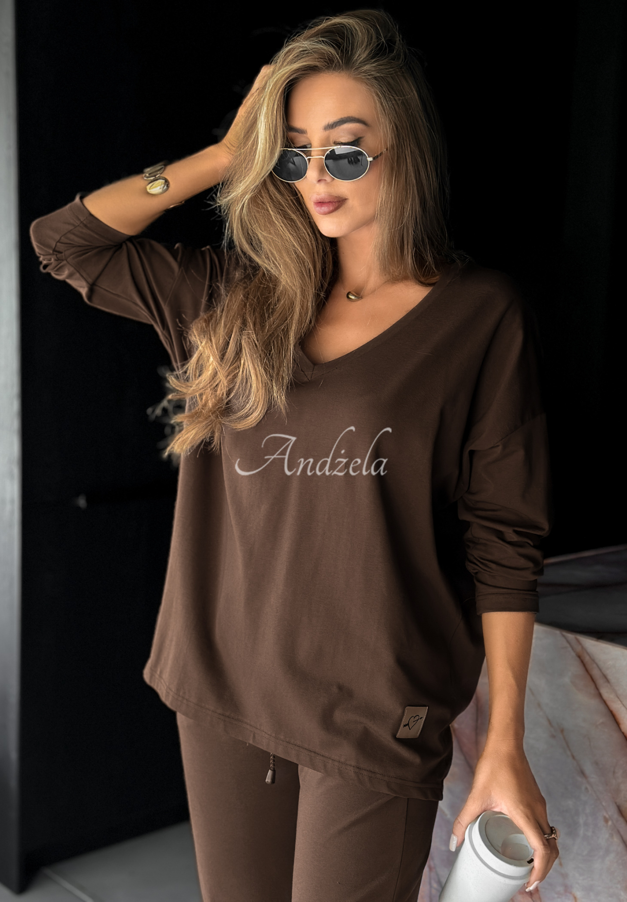 Oversize halenka s dlouhým rukávem Cascade čokoládová