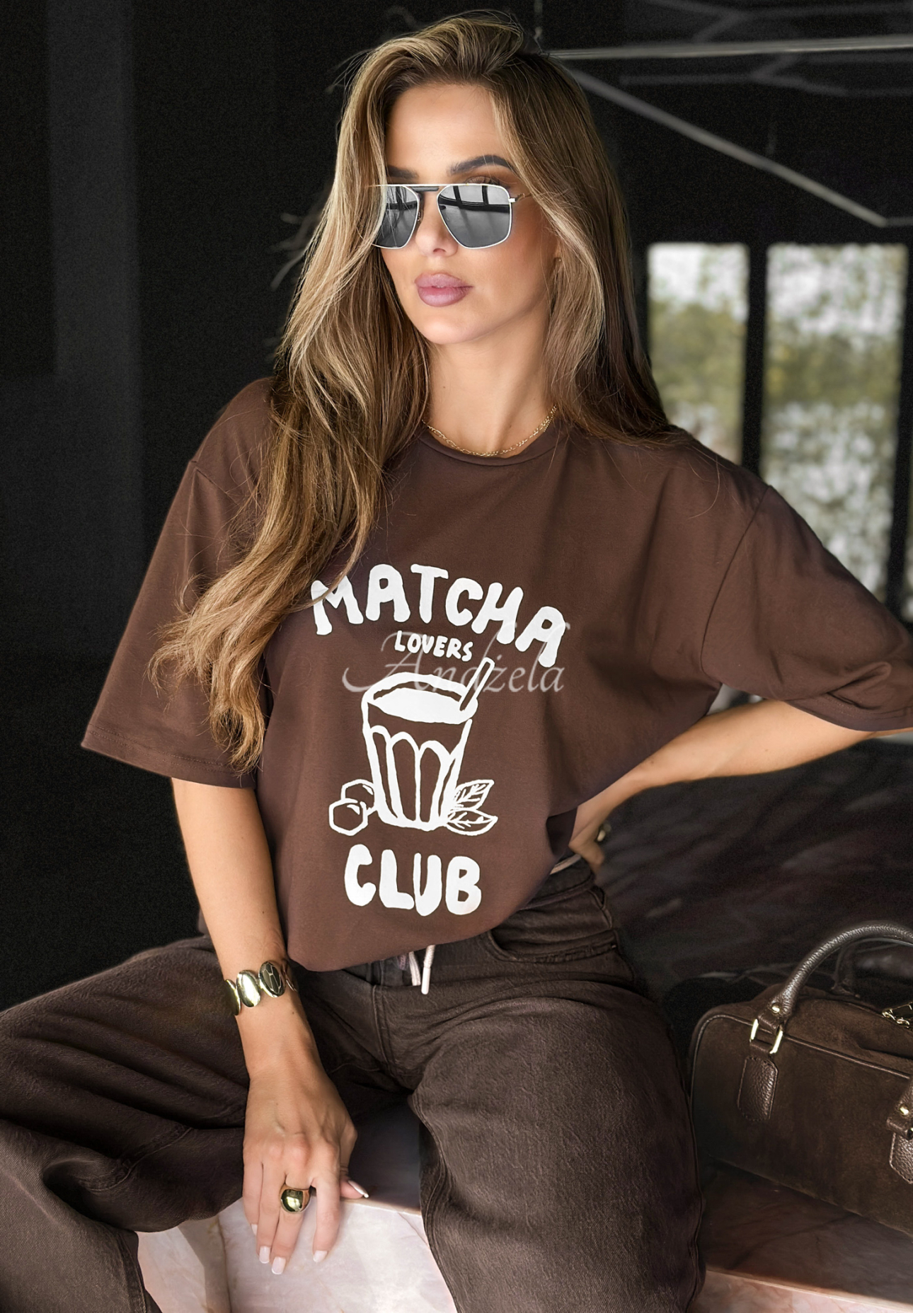 Tričko s potiskem Matcha Club čokoládový