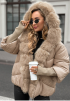 Krátká Prošívaná Bunda z futerkiem Frosty Horizon velbloudí