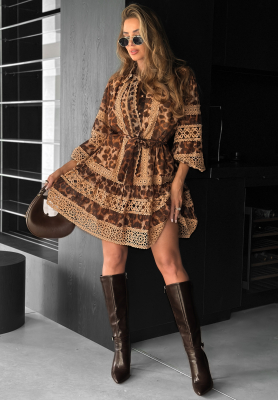 Šaty v leopardím vzoru s krajkou Next Please béžová