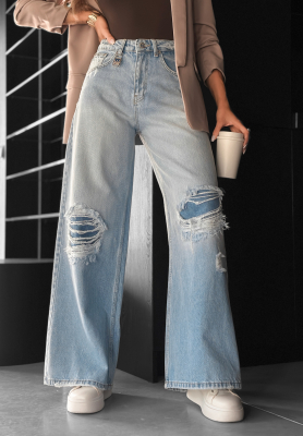 Džíny wide leg s oděrkami No One Asked modré